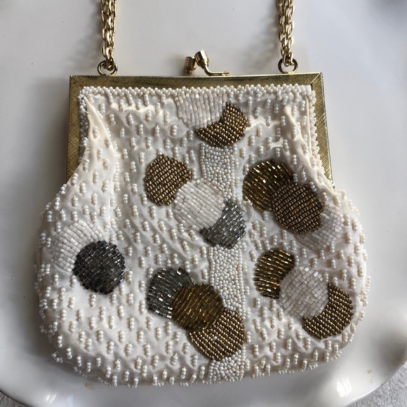 Du Val white gold and silver beaded bag purse - Picture 5 of 8